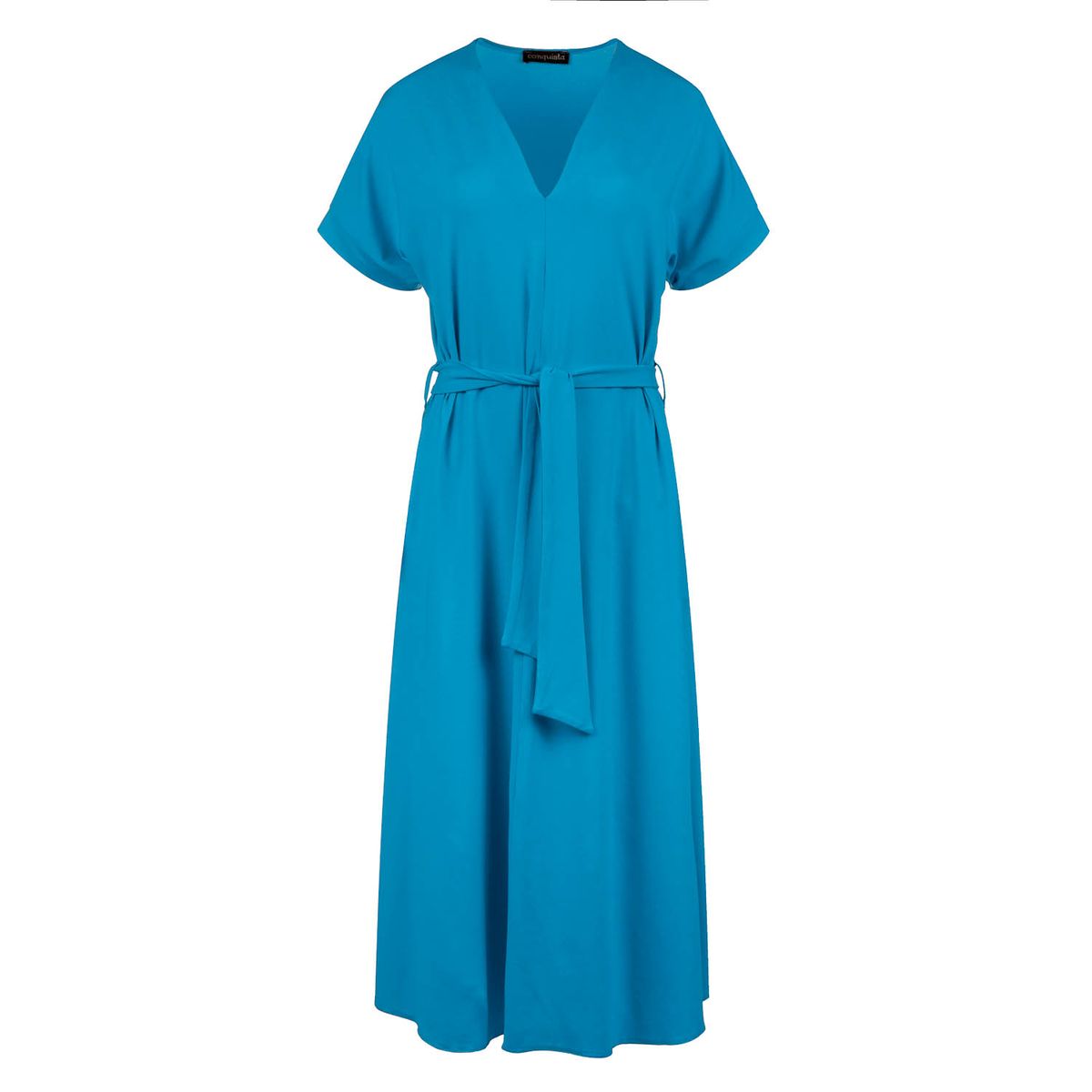 Türkisfarbenes Jersey-Midikleid mit Gürtel