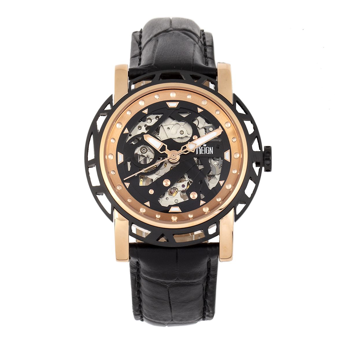 Herren Automatische Skelett Lederuhr