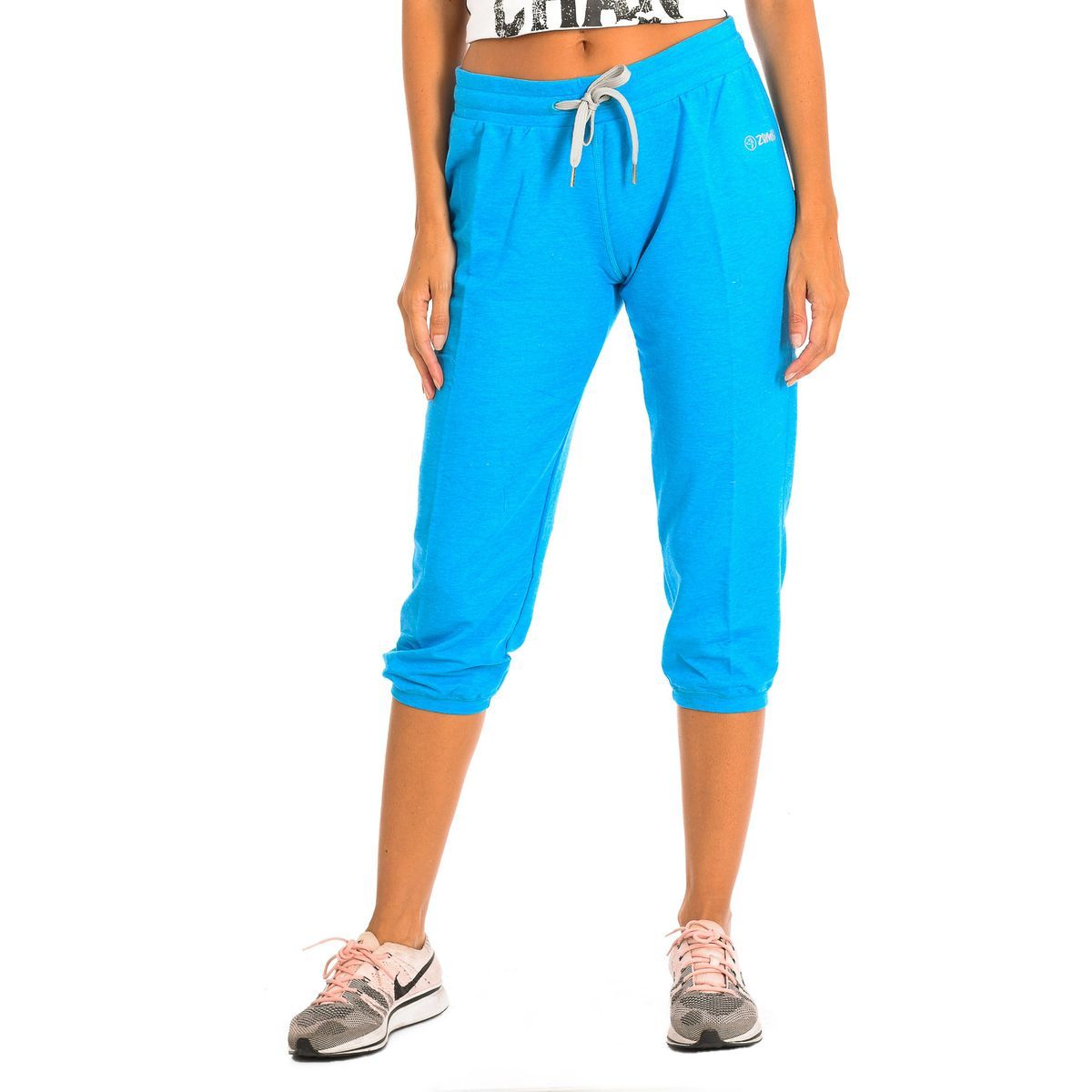 Blaue, verkürzte Sport-Hose mit Kordelzug