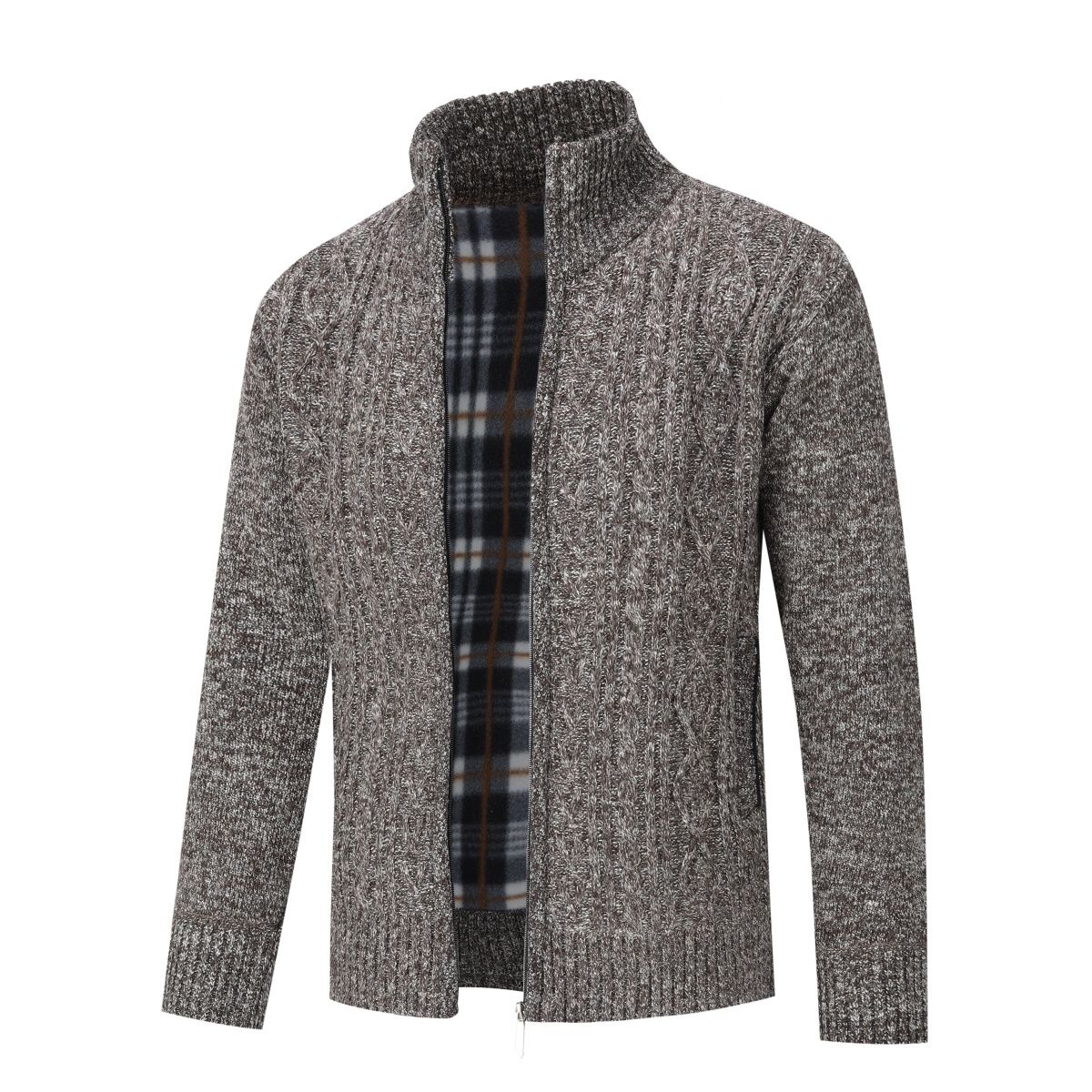 Grobstrick-Cardigan mit Fleecefutter und Reißverschluss