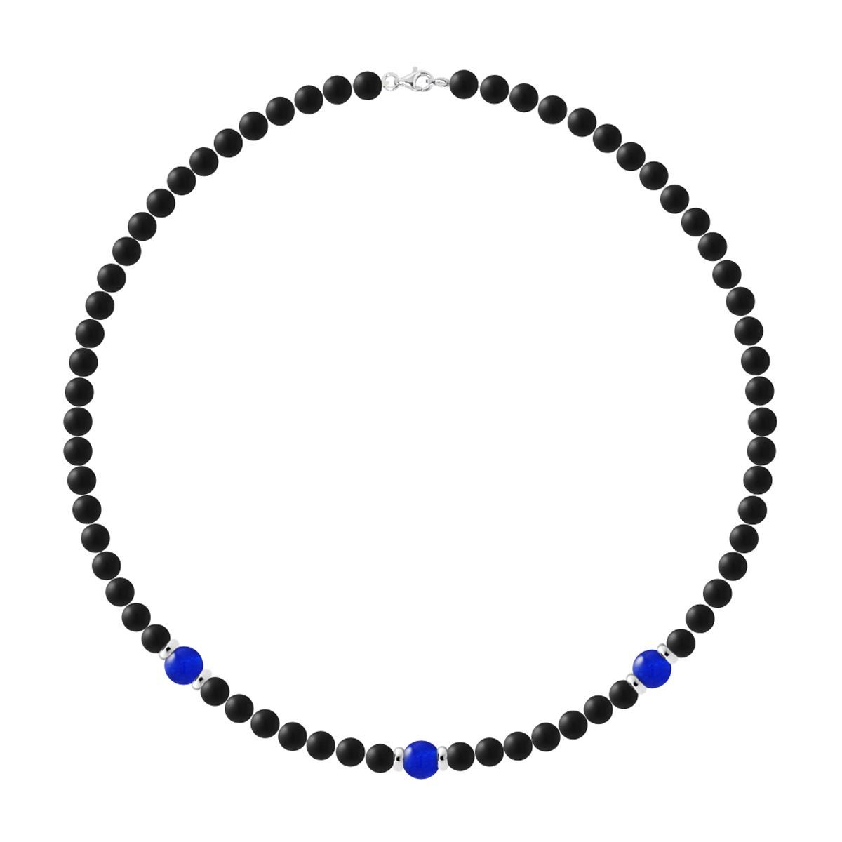 Halskette aus schwarzem Achat und blauem Chalcedon