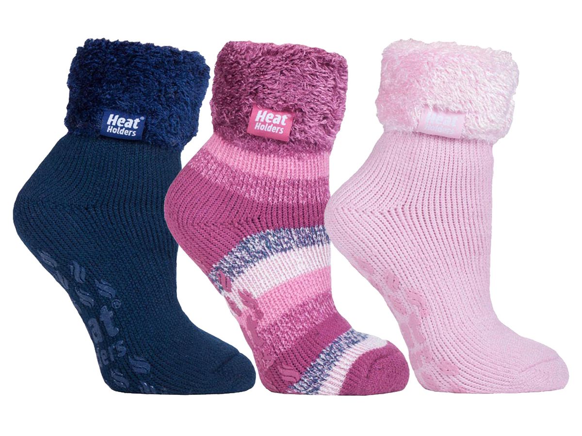 Womens Fluffy Slipper Bed Socks with Grips | Heat Holders | 3 Pair Multipack | Ladies Warm Fleece Lined Non Slip Socks | Winter Gifts for Her - Pack 3