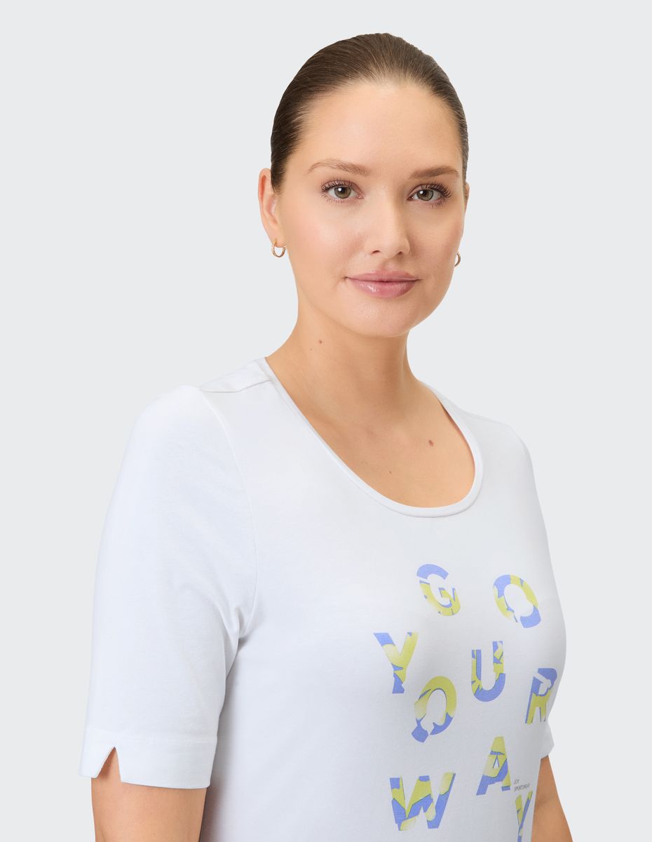 Weißes Baumwollmischgewebe Grafik T-Shirt