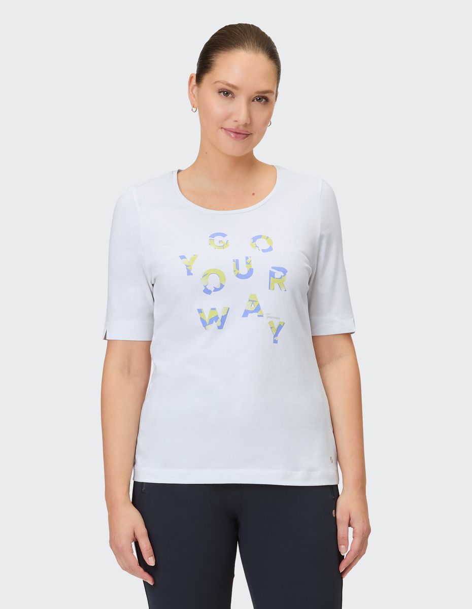 Weißes Baumwollmischgewebe Grafik T-Shirt