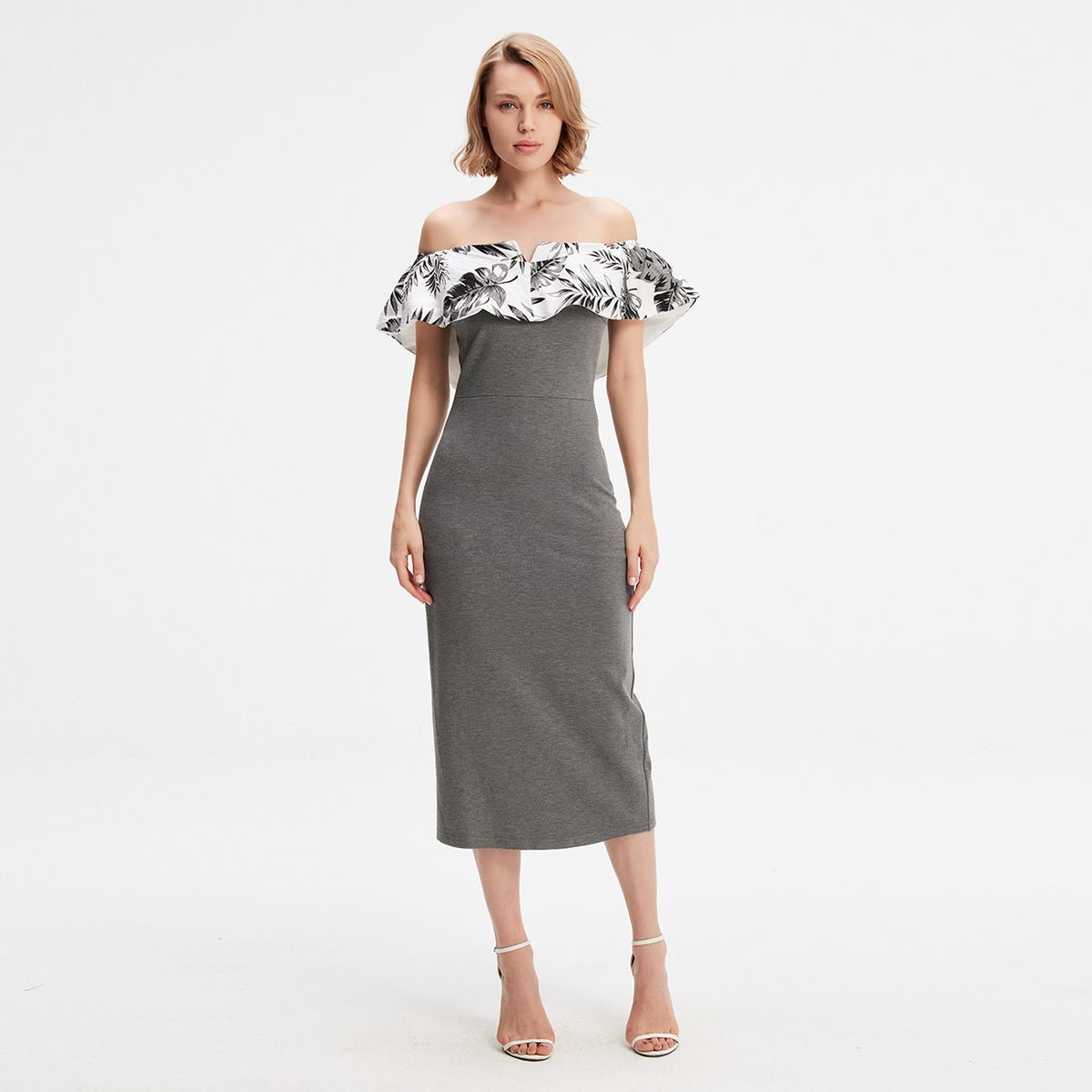 Figurbetontes schulterfreies Midikleid
