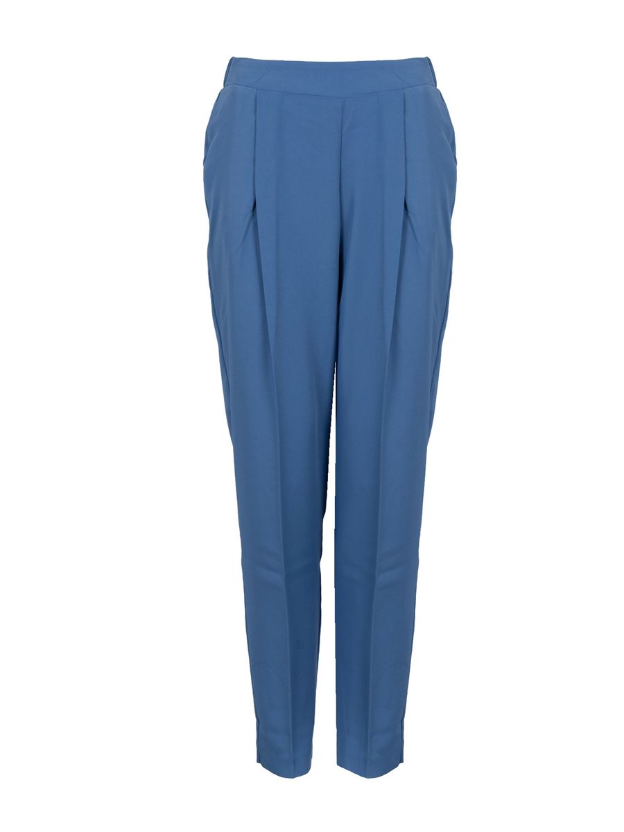 Blaue, plissierte, schmal zulaufende Hose