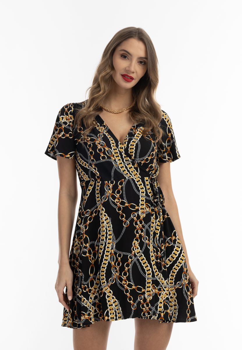 Elegantes Mini-Wickelkleid mit Kettenmuster