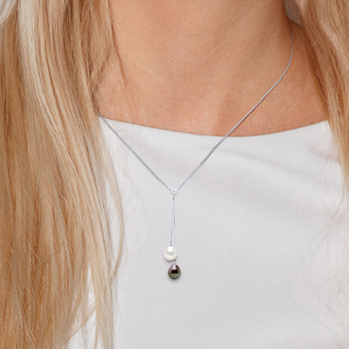 Lariat-Halskette mit Doppelperle