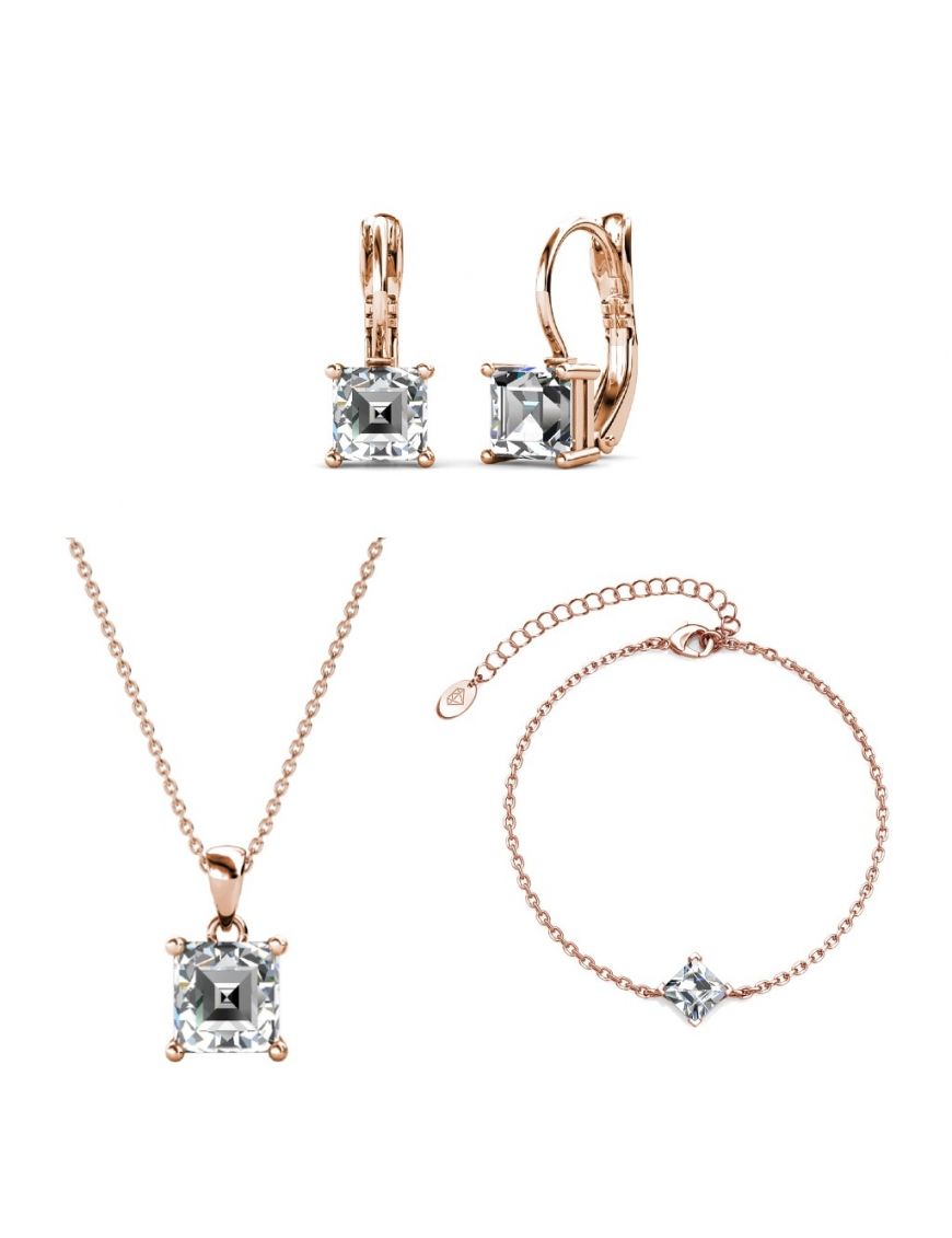 Quadratisches Kristall Schmuckset Roségold