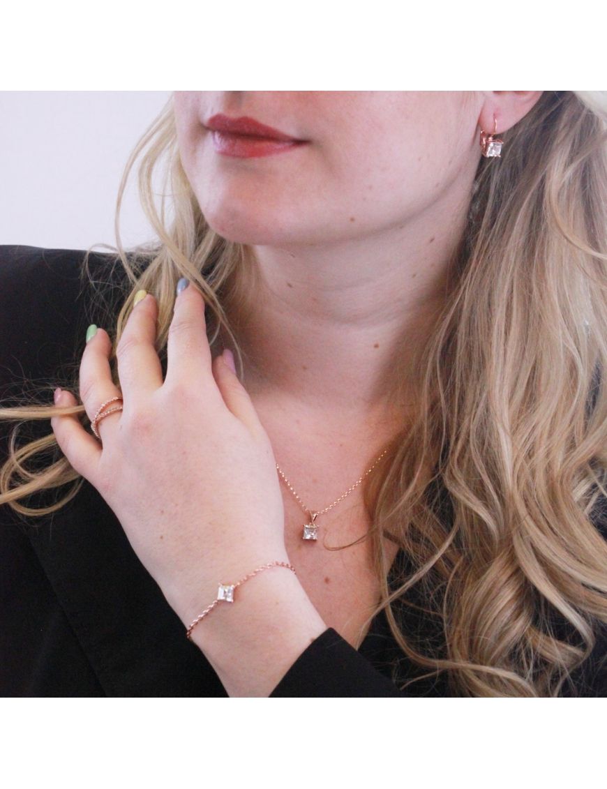 Quadratisches Kristall-Roségold-Set