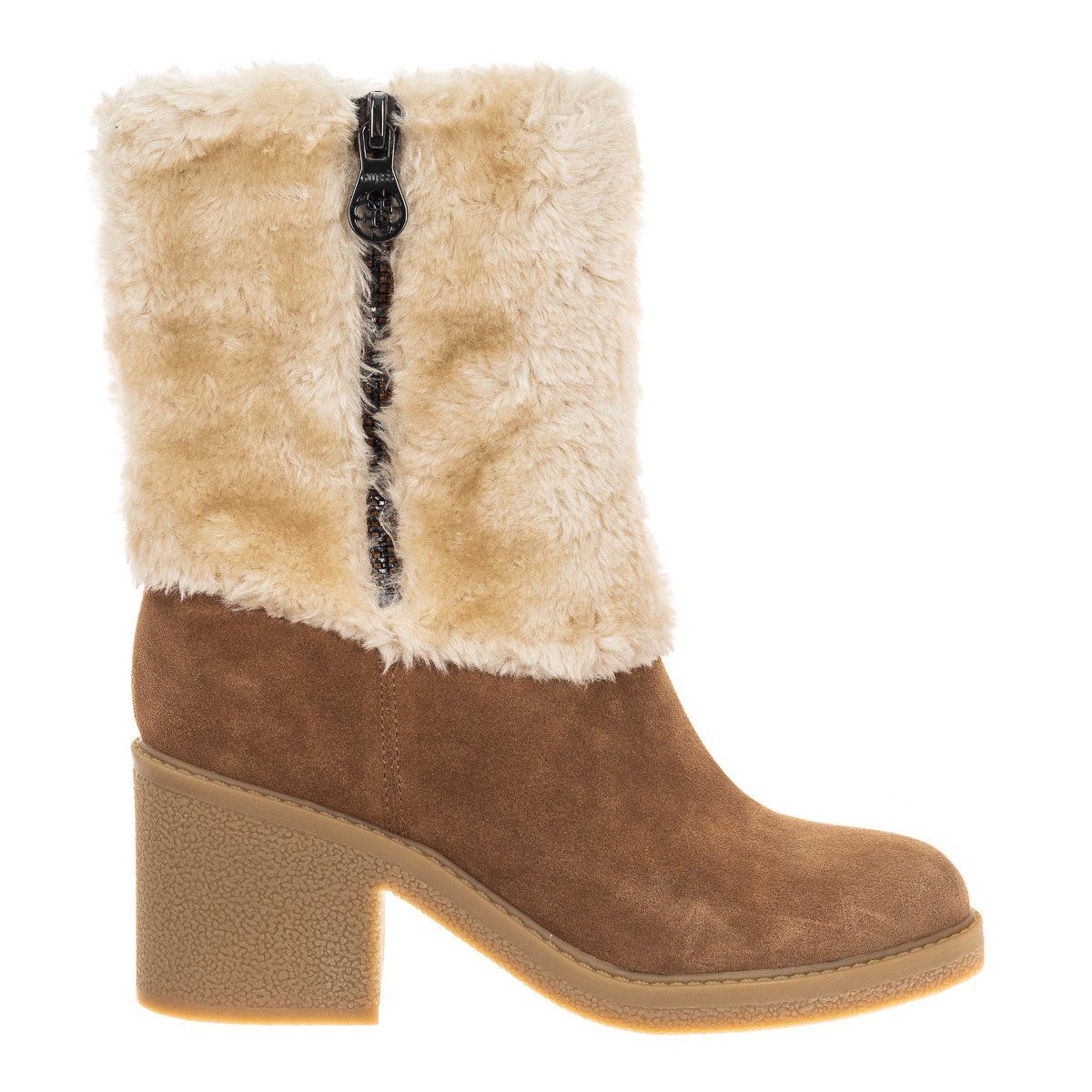 Wildleder-Stiefelette mit Fellbesatz