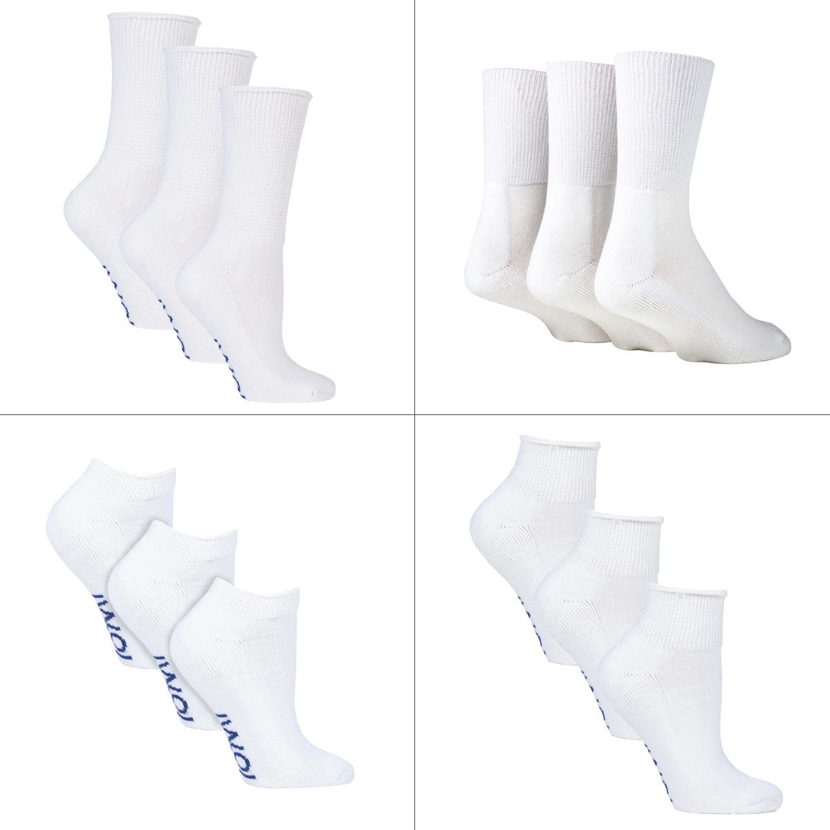 12 Paar Pack Diabetiker Socken ganzjährig Bundle Set | IOMI | Extra breite Socken für geschwollene Knöchel, Beine & Füße | Crew Ankle Trainer Diabetiker Socken in Baumwolle & Bambus - Weiß