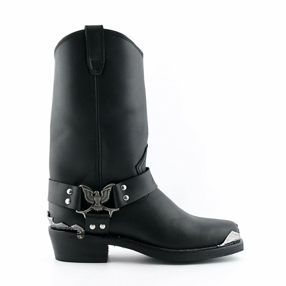 Schwarze Herren Bikerstiefel mit Adler-Harness