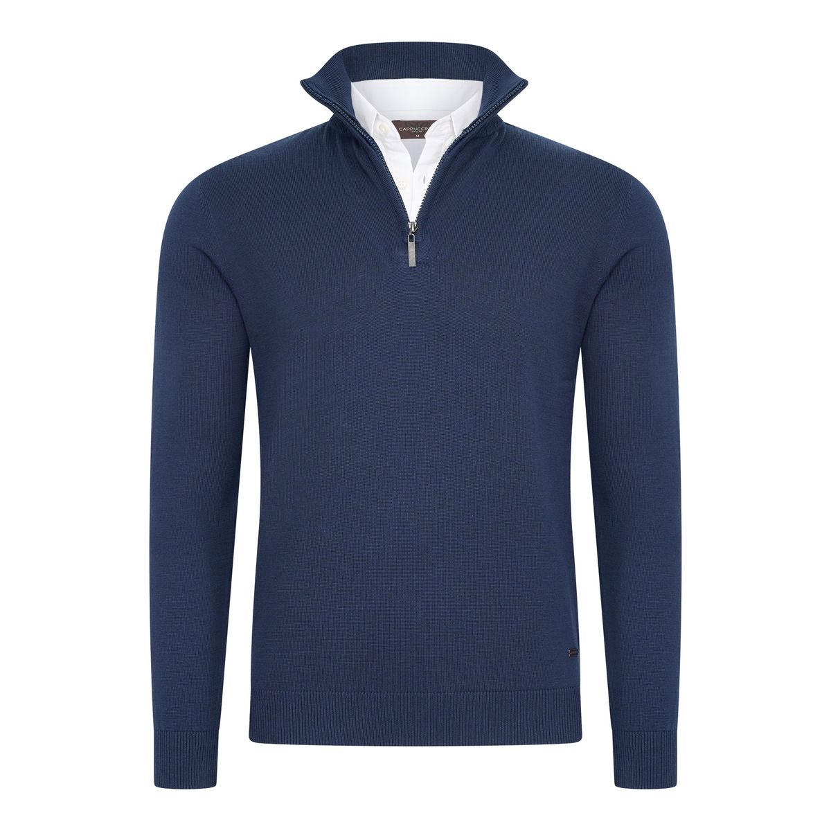 Marineblauer Viertelreißverschluss-Pullover mit Kragen