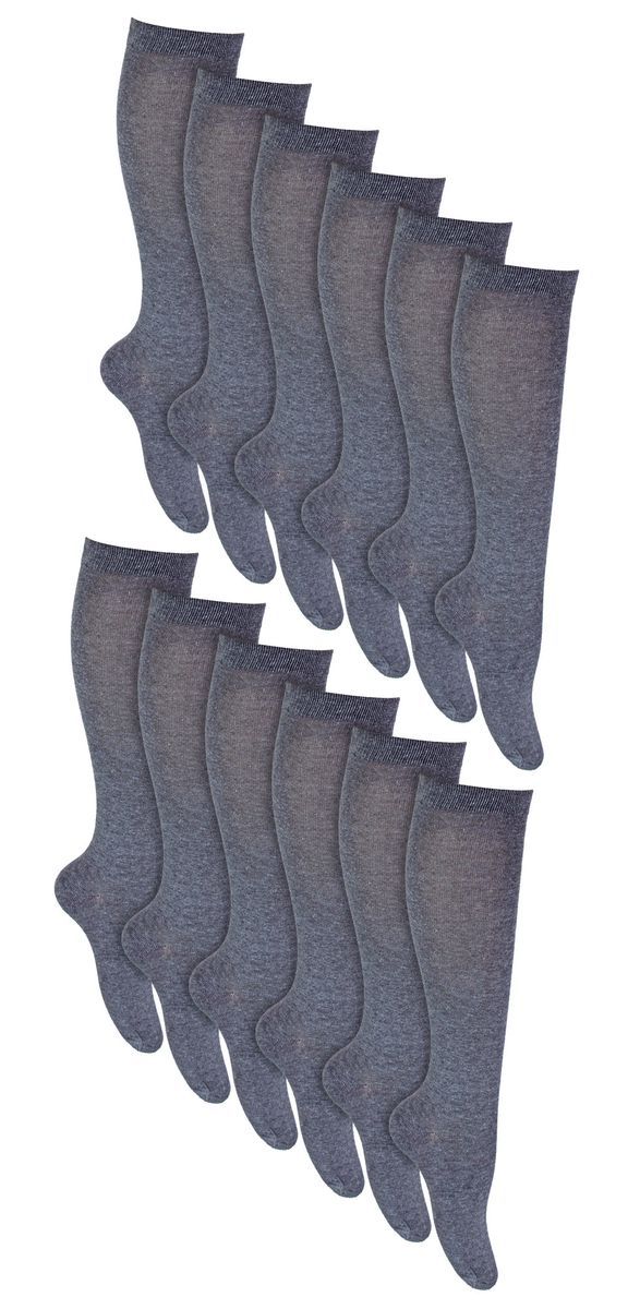 12 Paar Multipack Mädchen Kniestrümpfe | Atmungsaktive lange Baumwolle Schule Socken | Farbe Option - grau, schwarz, weiß, blau - grau