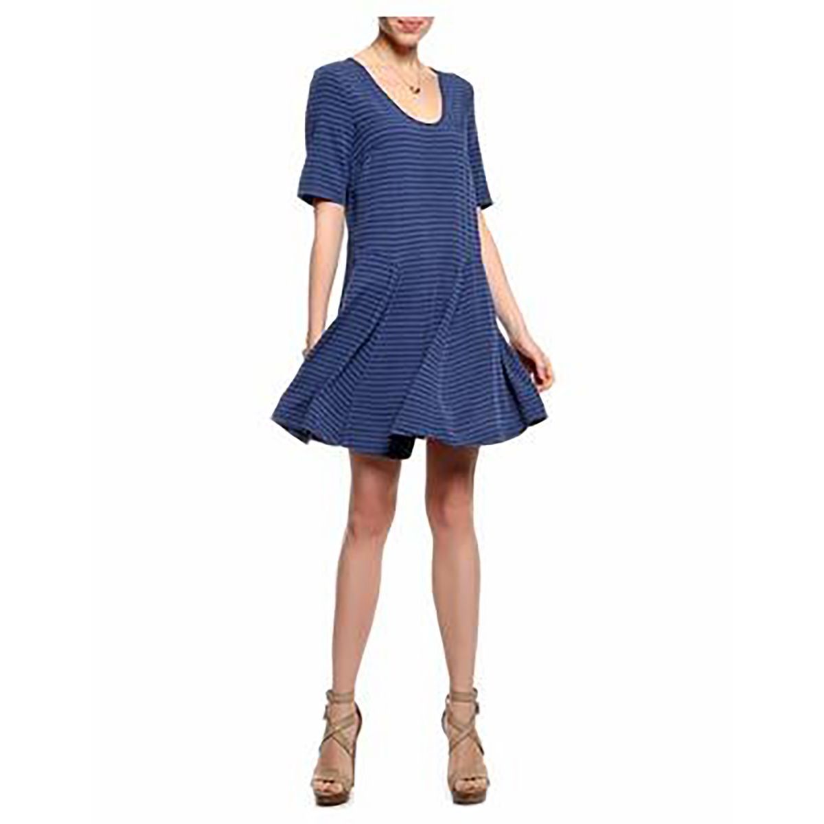 Gestreiftes, kurzärmeliges, ausgestelltes Minikleid
