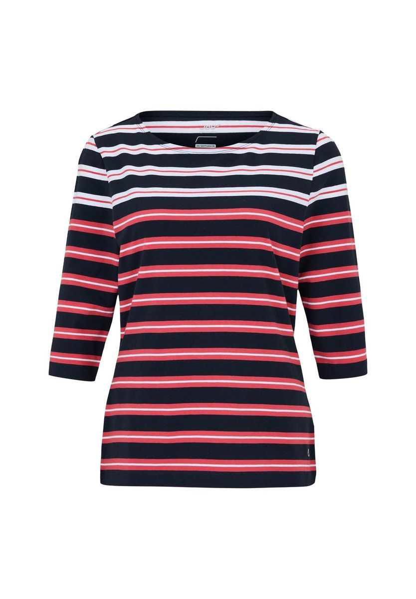 Gestreiftes Dreiviertelarm Baumwoll-T-Shirt