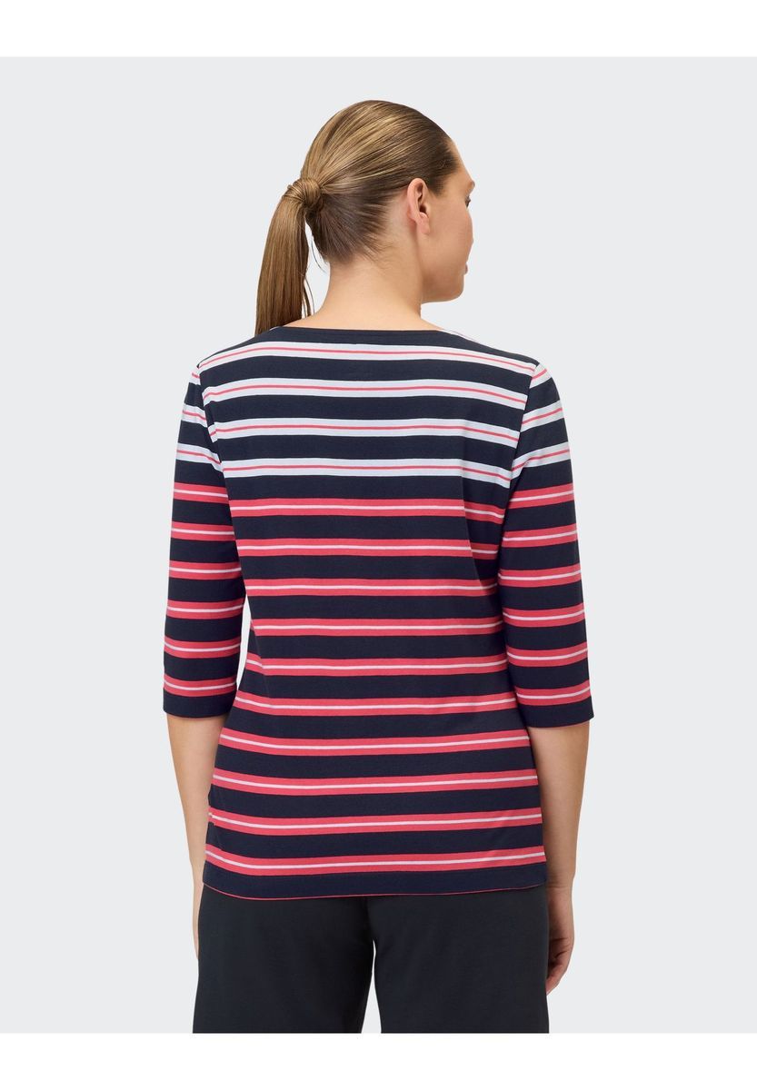 Gestreiftes Dreiviertelarm Baumwoll-T-Shirt