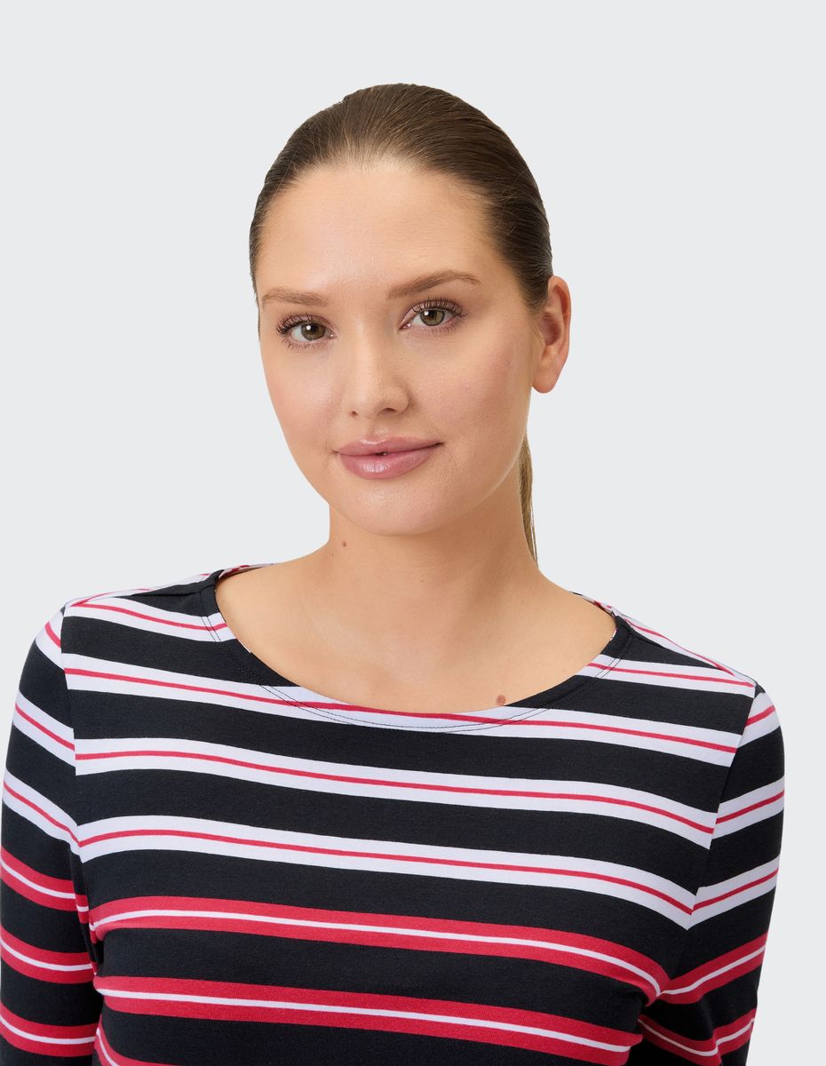 Gestreiftes Dreiviertelarm Baumwoll-T-Shirt