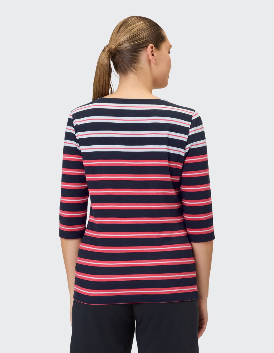 Gestreiftes Dreiviertelarm Baumwoll-T-Shirt