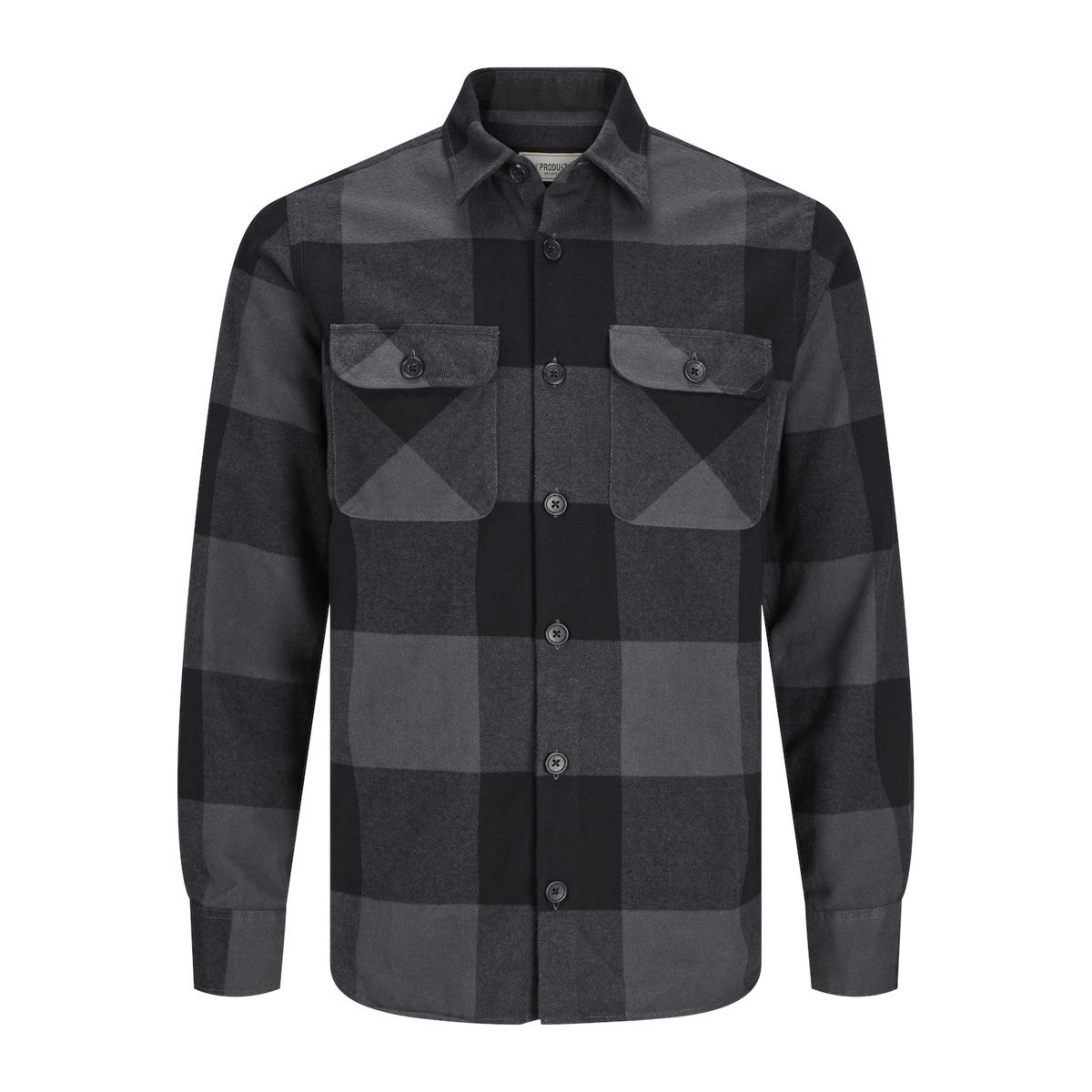 Graues Flanell-Overshirt mit Büffelkaromuster