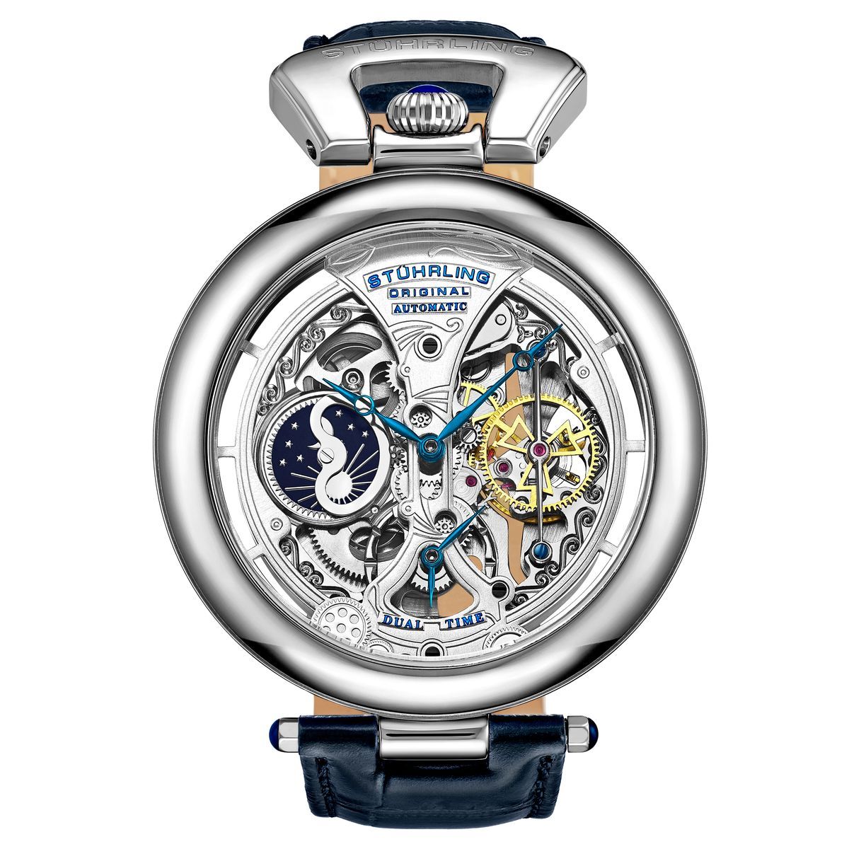 Silberne Skeleton Automatikuhr mit Dualzeit