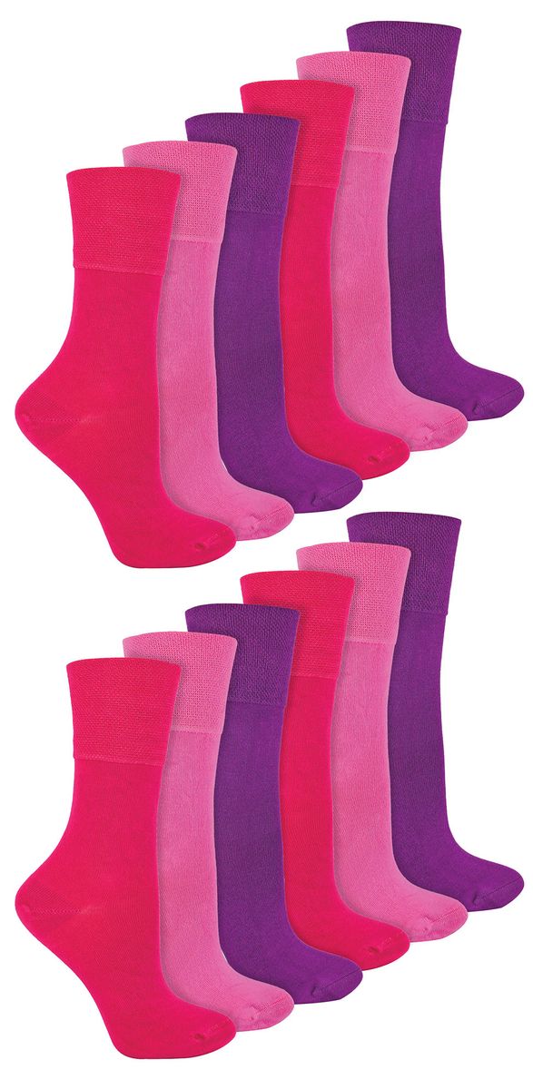 IOMI - 12 Paar Multipack Damen Diabetiker Bambus Socken | Damen Extra breite nahtlose Socken mit nicht elastischen sanften Grip Top - Rosa