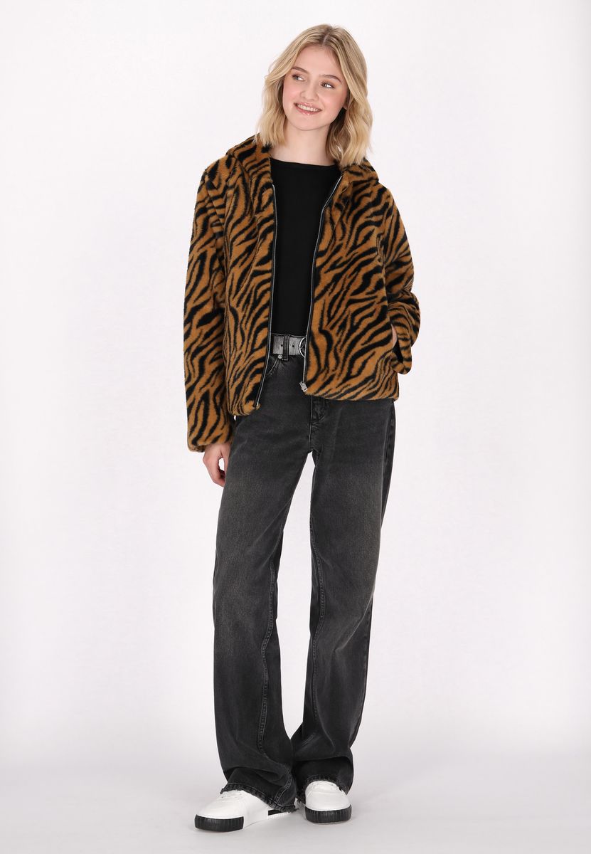 Flauschige Kapuzenjacke mit Animal-Print