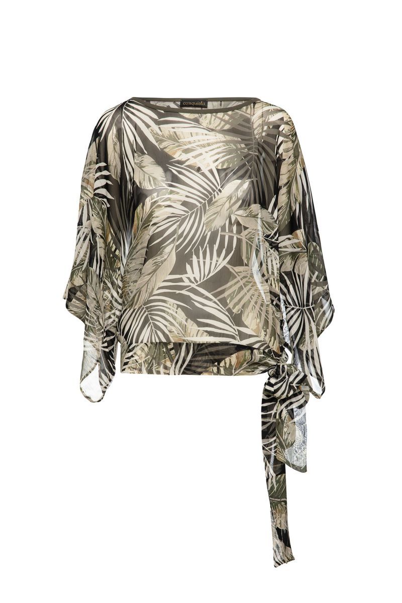 Chiffon-Fledermaus-Top mit tropischem Druck