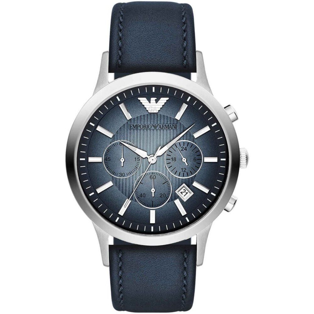 Chronograph-Uhr mit blauem Zifferblatt und Edelstahl
