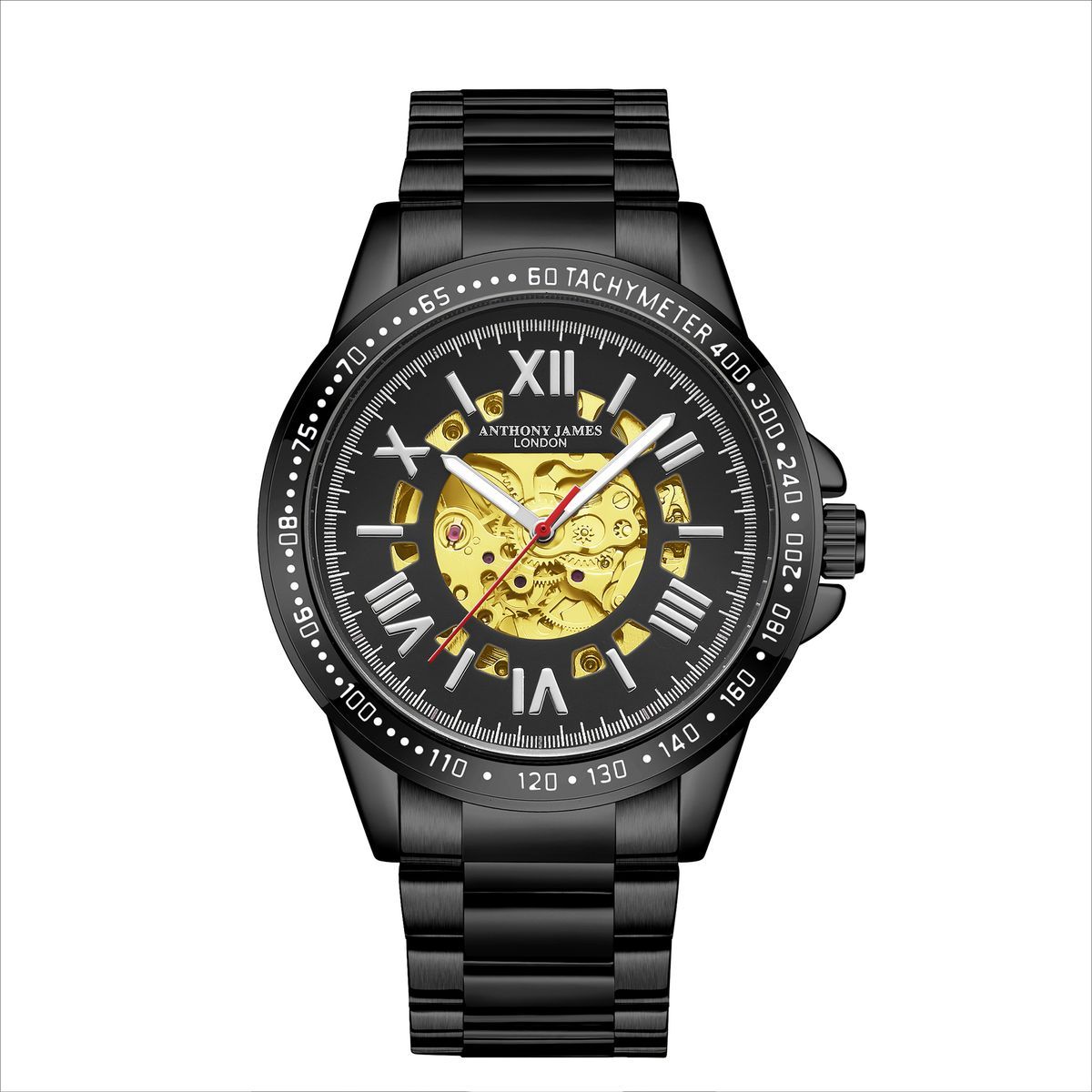 Herrenuhr mit schwarzem Skelett-Zifferblatt
