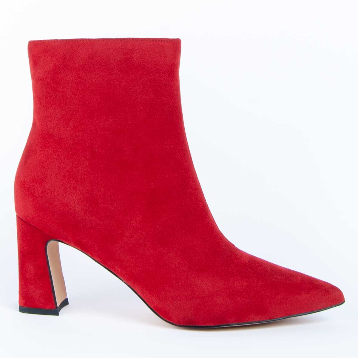Rote Wildleder-Stiefelette mit Blockabsatz