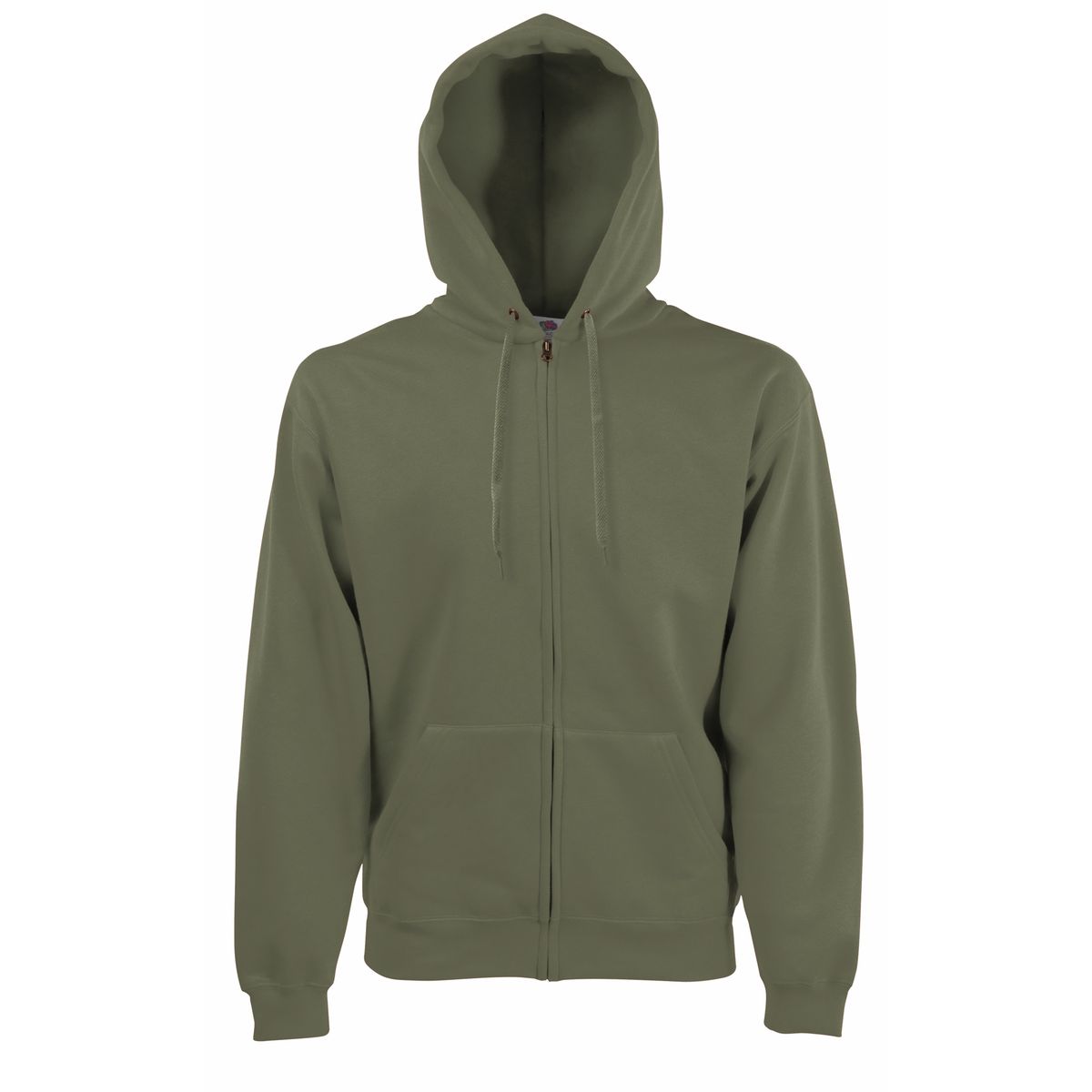 Olivefarbener Kapuzenpullover mit Reißverschluss
