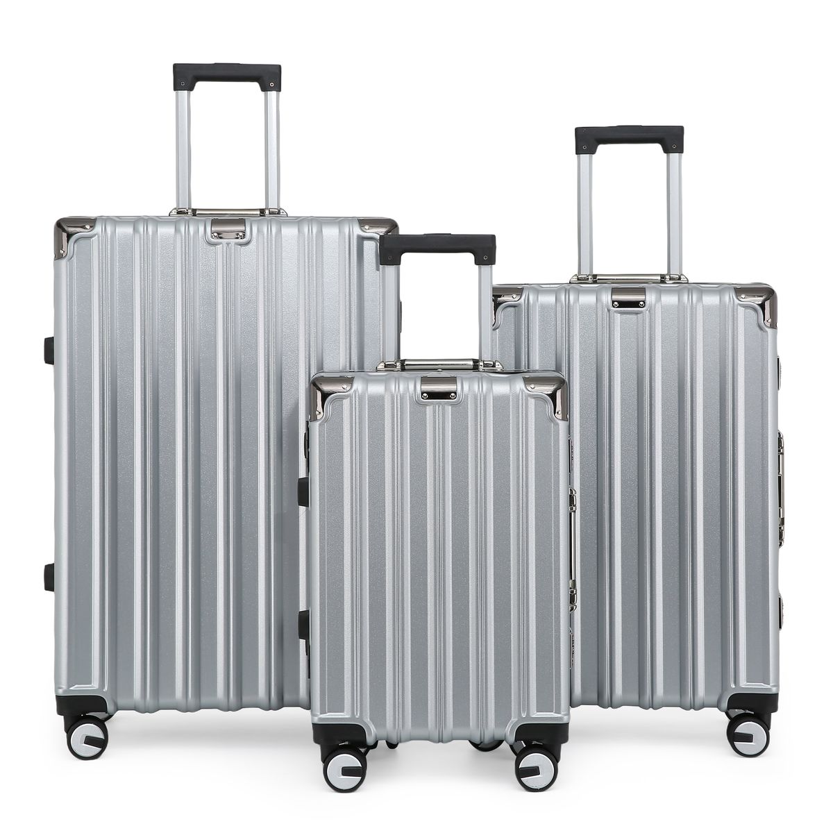 Silbernes Hartschalen-Gepäckset Rollkoffer