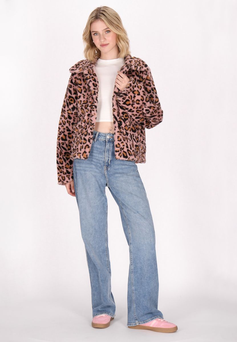 Faux-Fur-Jacke mit Leopardenmuster