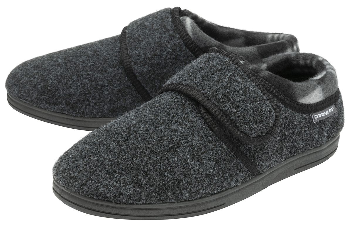 Klettverschluss Hausschuhe für Männer | Dunlop | Memory Foam | Orthapedic | Easy Close | Haus Schlafzimmer Indoor - Charcoal