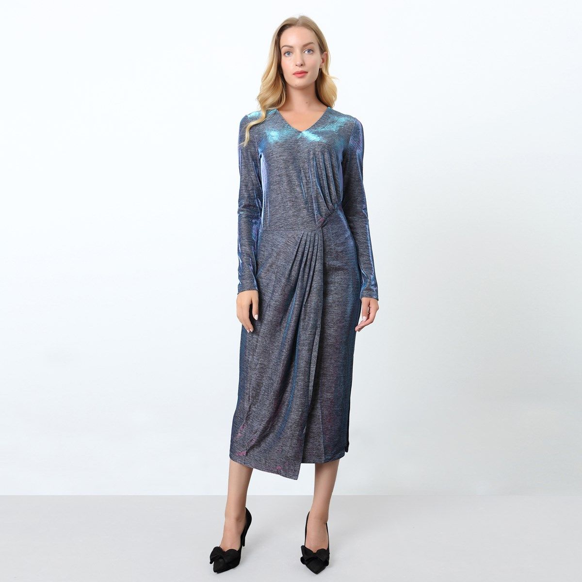 Schimmerndes asymmetrisches Midikleid