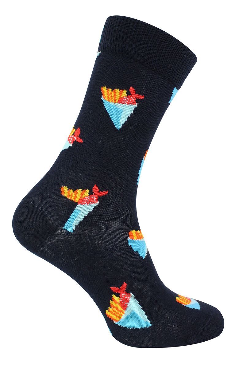 Fisch und Chips Socken | Happy Socks | Atmungsaktive Lustige Bunte Baumwolle Geschenk-Socken - Denim
