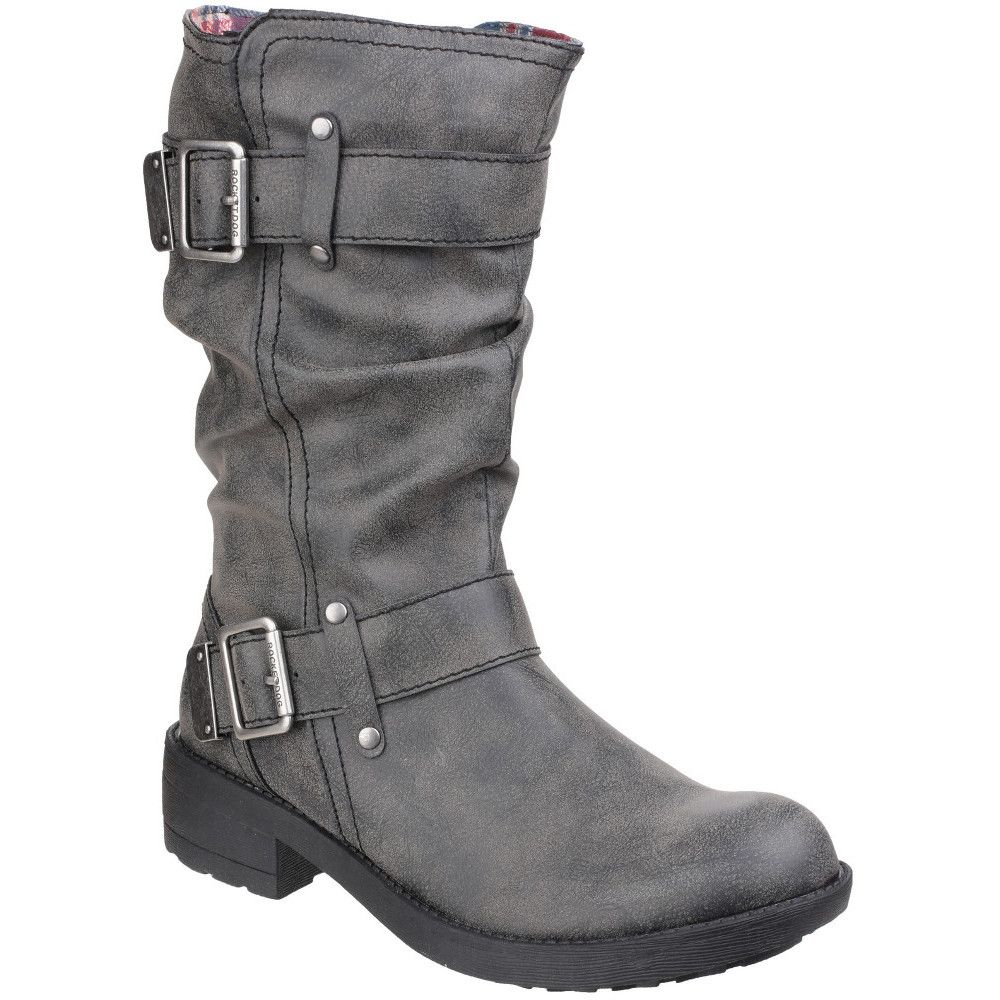 Raffstiefel mit Schnallen-Details, halbhoch