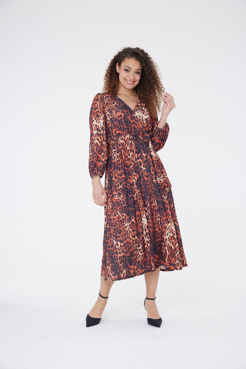 Wickelkleid in Midi-Länge mit Animal-Print