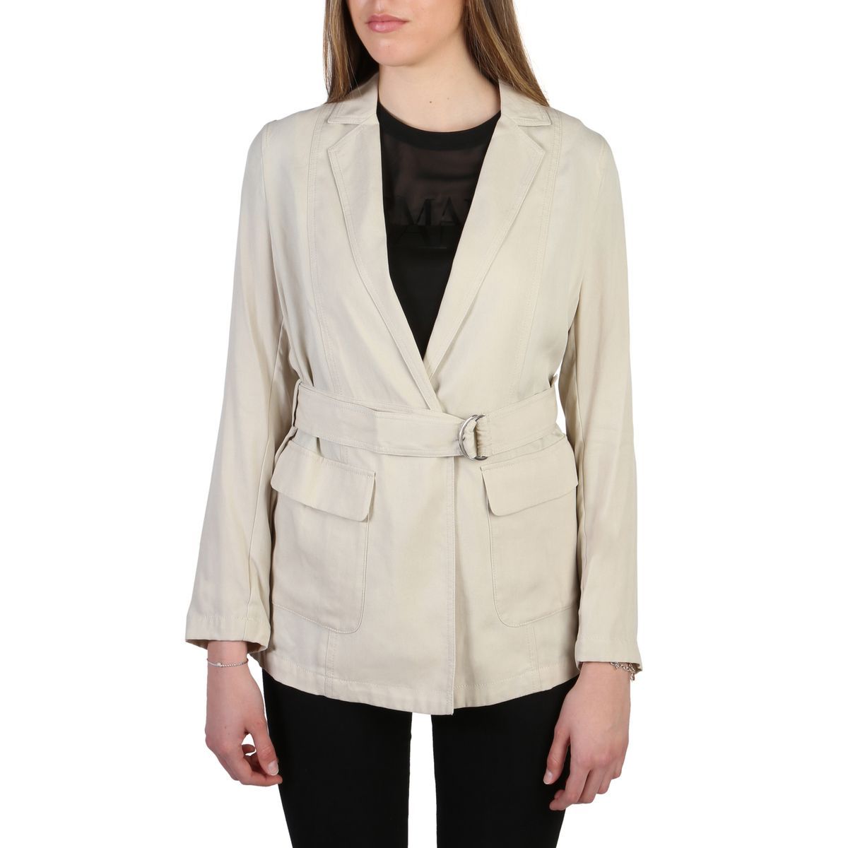 Lässige Blazerjacke mit Gürtel und Taschen