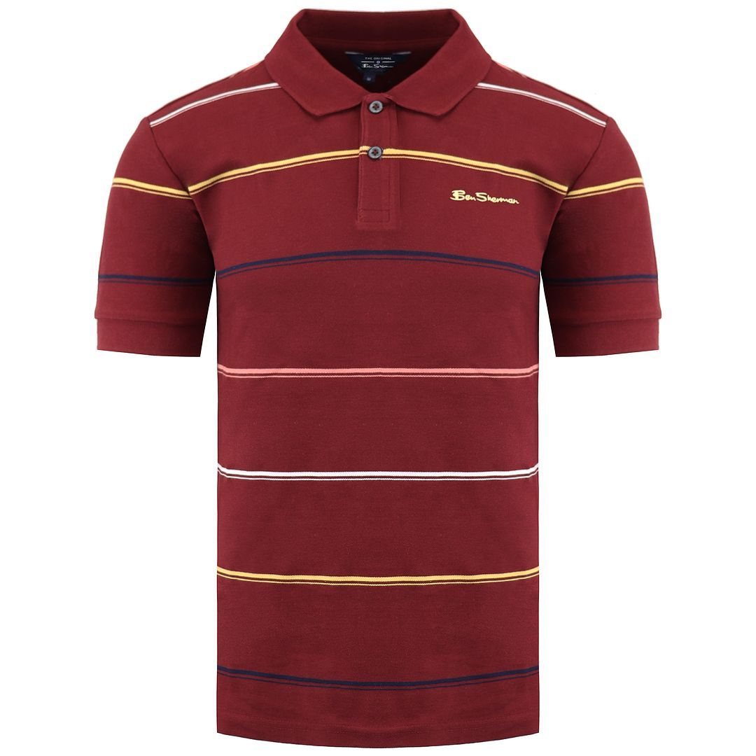 Gestreiftes burgunderrotes Baumwoll-Poloshirt