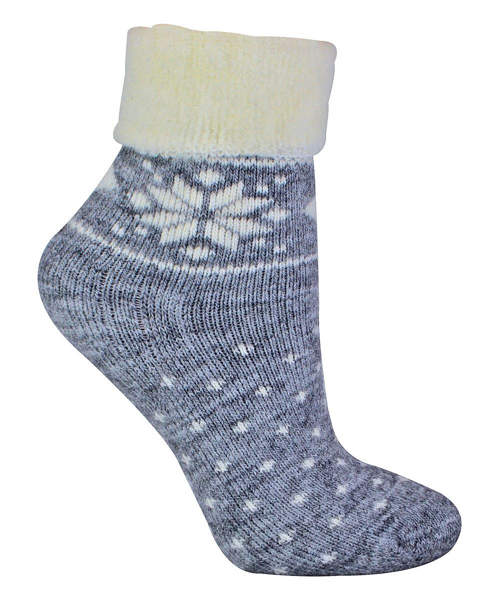 Damen Wollsocken mit Fairisle Design | Socken Snob | Thermo Lounge Socken für den Winter | Für Stiefel, zum Schlafen, im Freien oder als Geschenk | Weihnachtsdesigns - Grau