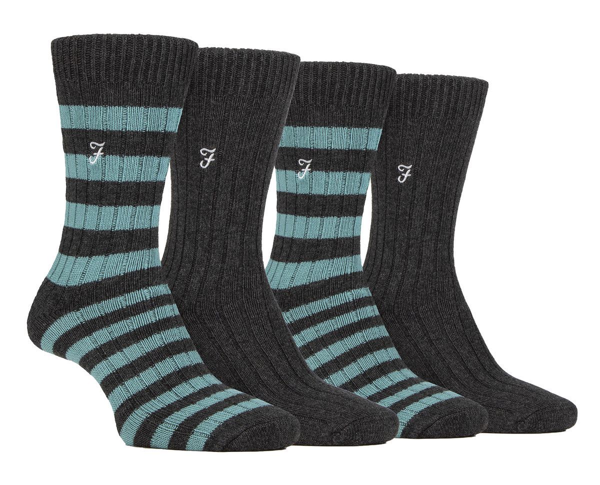 4 Paar Bambus gestreifte Stiefelsocken | Farah | Designer bestickte Socken für den Sommer - Charcoal / Teal