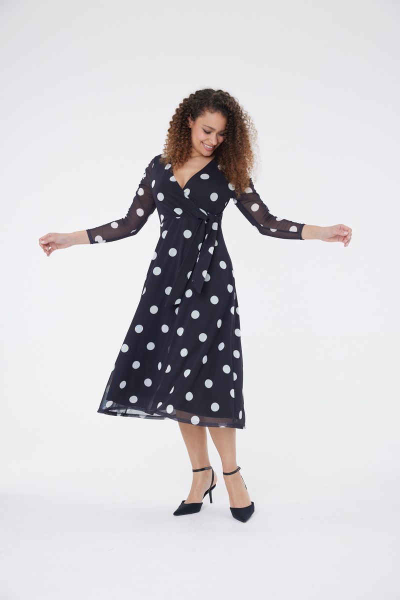 Gepunktetes Midi-Wickelkleid aus Mesh