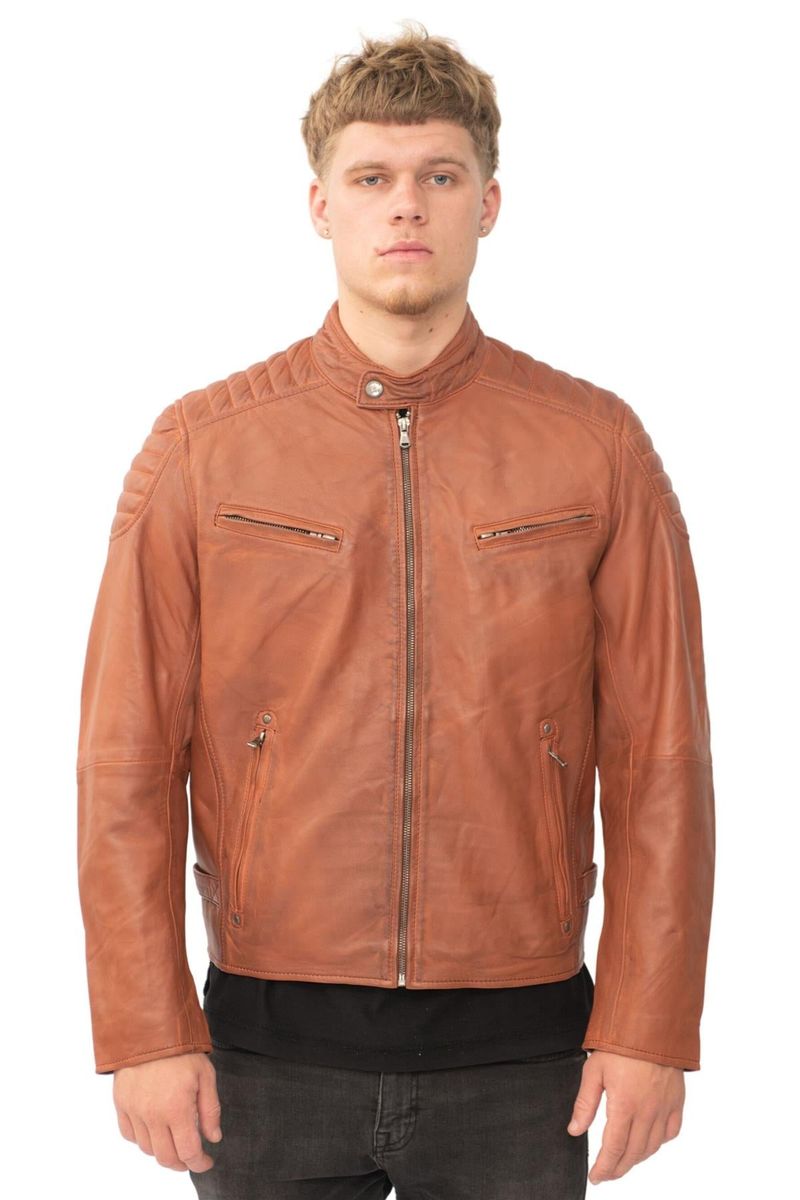 Herren Bikerjacke aus Leder mit Steppschulter