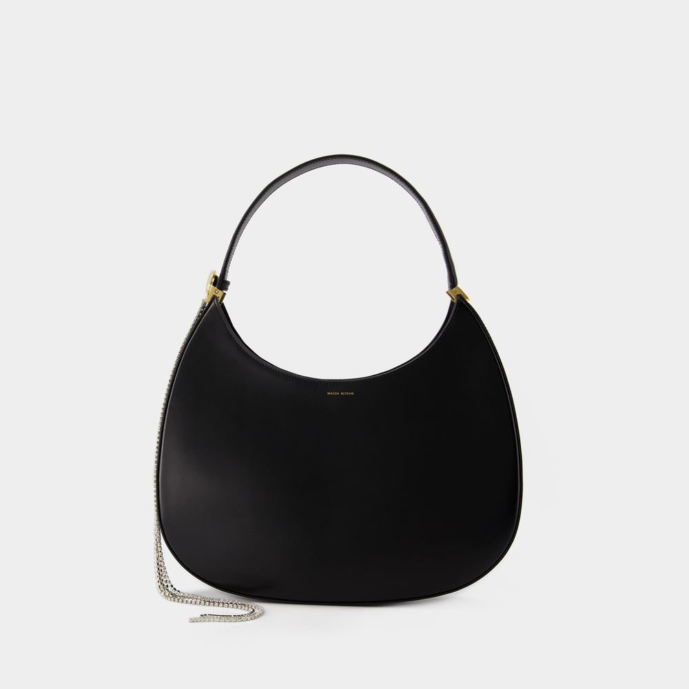 Schwarze Leder Hobo Tasche mit Kette