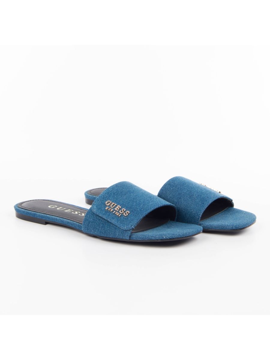 Denim-Pantolette mit Logo-Detail