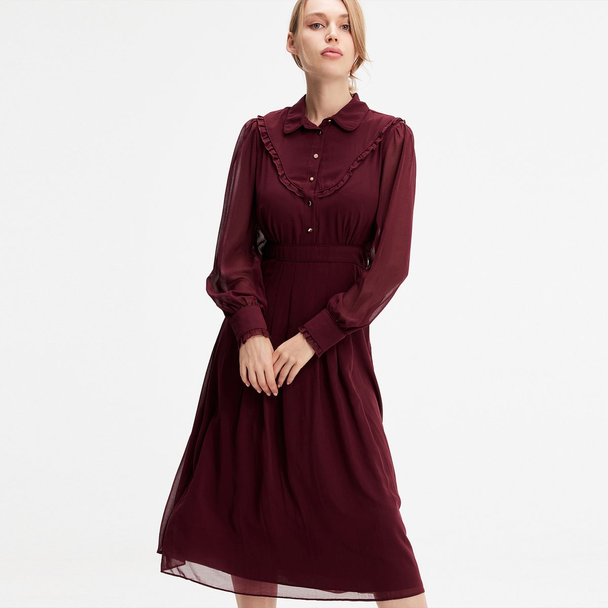 Elegantes Midikleid mit Rüschenkragen