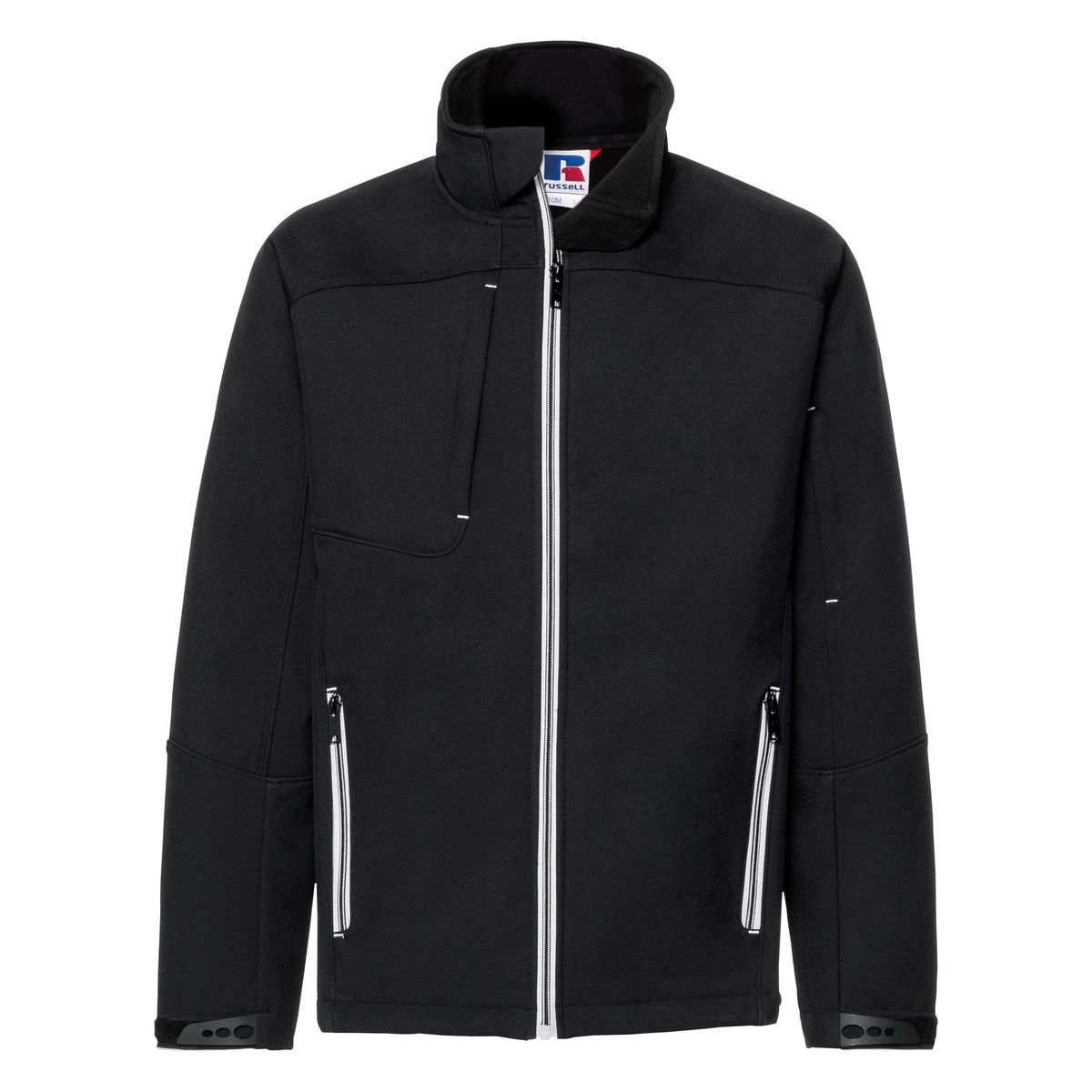 Schwarze Softshelljacke für Herren mit Akzenten